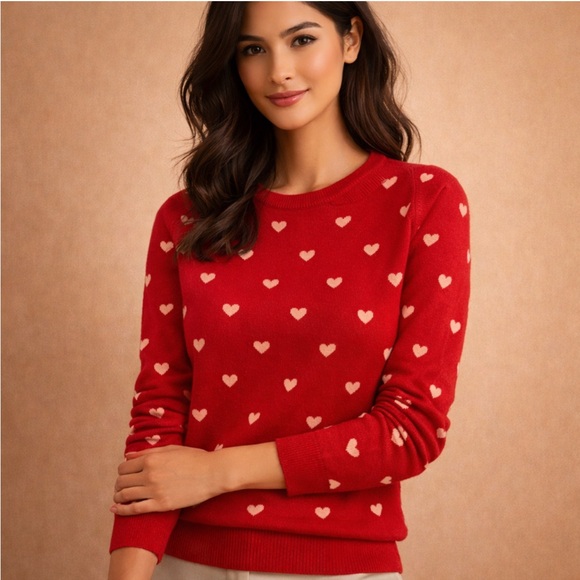 J. Crew Sweaters - J.Crew Red Heart Print Crewneck Sweater Women’s Small Cotton Blend